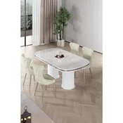 Hanah Home trpezarijski set Galya, sto i 4 stolice, ploca u dekoru belog mermera, hromirane noge, krem tkanina Babyface