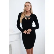 Viscose dress with neckline decoration black