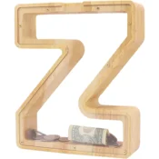 Hranilnik za otroke lesen rjav 23 x 4 x 23 cm s prozornima akrilnima ploščama na obeh straneh, z nalepkami za personalizacijo, povečana prostornina, darilo za rojstni dan in krst