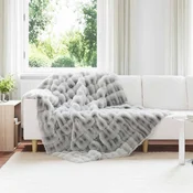 vidaXL Dežnik iz umetnega zajčjega krzna Siva 150 x 220 cm Poliester