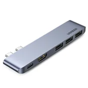 shumee Večnamenski HUB priključek za MacBook Pro/Air 2x USB-C na USB-C HDMI 3x USB 3.0 - siv