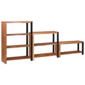 Polica 3 pcs Smeda 80 x 30 x 110 cm Cvrsto drvo akacije