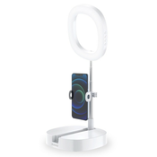 LED selfie obroč in nosilec za telefon 2v1 Mojo - vrhunski pripomoček za zajemanje videoposnetkov ali fotografij - bel