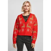 Womens Short Oversized Christmas Cardigan Red/Gold