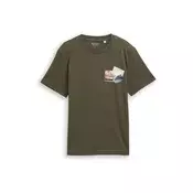 TOM TAILOR Majica  azur / temno zelena / pastelno rdeča / off-bela