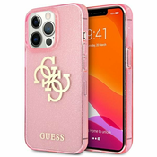 Guess maska za iPhone 13 Pro roza trda torbica Glitter 4G Big Logo