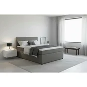 MID.YOU BOXSPRING POSTELJA 140 cm x 200 cm , tekstil, leseni material siva