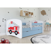 Otroška postelja z pregrado Ourbaby - Gasilsko vozilo - modra postelja brez skladiščnega prostora,160x70 cm