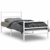 Vidaxl Kovinski posteljni okvir z vzglavjem in vznožjem bel 100x200 cm
