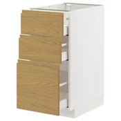 METOD / MAXIMERA Podni element s 3 fioke, bela/Voxtorp im. hrastovine, 40x60 cm