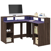 Radni stol LED svjetlima smeđa boja hrasta 130x130x91 cm drveni