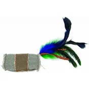 shumee Barry King | Mystic Tribe | Igrača iz močne tkanine - Valj s peresom in vrvico iz trave | Sivo-rjava 9,5 cm