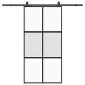 Vidaxl Drsna vrata z opremo črna 102,5x205 cm kaljeno steklo