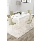 Hanah Home trpezarijski set Due, sto na razvlacenje i 4 stolice, bela ploca, krem tkanina Babyface