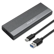 Qoltec aluminijasto ohišje | ležišče za M.2 SSD pogon | SATA | NGFF | USB-C | Super Speed | 2TB | sivo