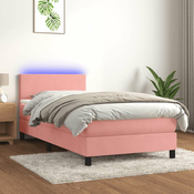 vidaXL vidaXL Box spring postelja z vzmetnico LED roza 90x200 cm žamet, (20895648)