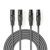 Nedis Uravnotežen zvočni kabel | 2x XLR 3-polni moški | 2x XLR 3-pin ženski | Ponikljano | 1,50 m | Okrogla | PVC | Temno siva | Kartonski ovoj