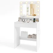 COSTWAY Toaletna mizica z LED-osvetlitvijo Toaletna mizica z ogledalom v hollywoodskem slogu, bela, (5000366622)