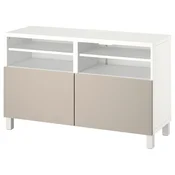 BESTA TV-omarica z vrati, bela/Lappviken/Stubbarp svetlo siva/bež, 120x42x74 cm