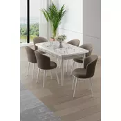 HANAH HOME Rasklopivi trpezarijski sto i stolice (7 delova) Asfel White Marble Cappuccino