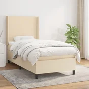 Greatstore Box spring postelja z vzmetnico krem 90x200 cm blago