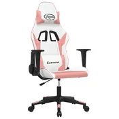Vidaxl Masažni gaming stol Bela in roza umetno usnje