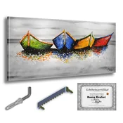 shumee Monica Mirafiori I 100 % ROČNO POSLIKANA I Slika Čolni na plaži 140x70cm | Ročno poslikana slika | Akrilna slika | Zelo velika akrilna slika I Moderna umetnost I Umetniške slike