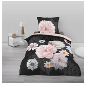 Crna/ružicasta pamucna posteljina za krevet za jednu osobu 140x200 cm Floral – douceur dintérieur