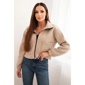 Cotton insulated sweatshirt with zipper light beige