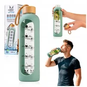 B.U. Steklena steklenica za vodo 1000 ml s silikonskim etuijem (zelena)