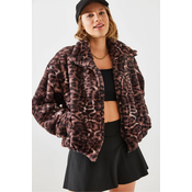 Bianco Lucci Womens Leopard Pattern Faux Für Coat 2426