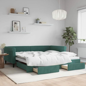 Greatstore Izvlečna dnevna postelja s predali tm. zelena 100x200 cm žamet
