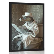 Plakat krokodil s časopisom na stranišču - 30x45 silver