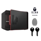 Nikcorp Biometrični sef NIKCORP SG-25-Z 25x35x26 cm, jeklen varnostni trezor za dom in pisarno, odpiranje na prstni odtis, koda ali ključ, črne barve, možnost pritrditve na steno ali tla, 2 ključa v kompletu
