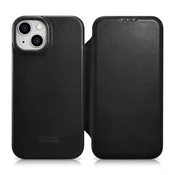 shumee Usnjen ovitek za iPhone 14 Plus z magnetnim preklopom MagSafe CE oljno voskano vrhunsko usnje črne barve