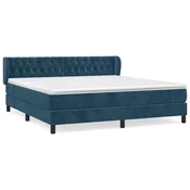 Vidaxl Box spring postelja z vzmetnico temno modra 160x200 cm žamet