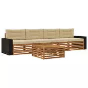 Set vanjskih sofa 5 pcs Prirodna i bež Cvrsto drvo akacije