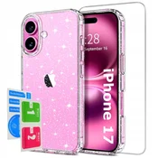 shumee Silikonski ovitek za iPhone 17 z bleščicami, bleščeč, 2 mm + 9H steklo