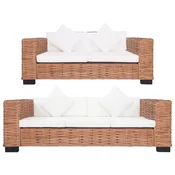 2-dijelni set sofa od prirodnog ratana s jastucima
