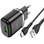 Hoco - Stenski polnilec Special (N3) - USB-A 18W 3A s kablom USB-A v USB Type-C 1m - črn