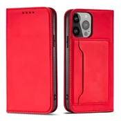 HURTEL Magnetna denarnica za kartice etui Samsung Galaxy S23 ovitek z loputo, denarnica, stojalo, rdeče