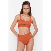 Trendyol Brown Textured Cut Out Detailed Bikini Bottoms