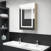 shumee LED kopalniška omarica z ogledalom hrast 50x13x70 cm