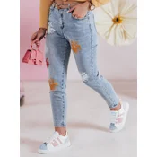 Spodnie damskie jeansowe slim fit w kwiatki FLORENSSO niebieskie Dstreet