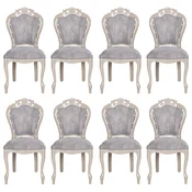 Casa Padrino luxury baroque dining chair set of 8 gray/high gloss beige 49.5 x 57 x H. 102.5 cm - Baroque style kitchen chairs - Magnificent luxury dining room furniture in baroque style