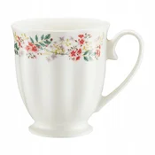 DAJAR Porculanska šalica 300 ml bijela s cvjetnim uzorkom na podnožju, elegantna, 1 kom.