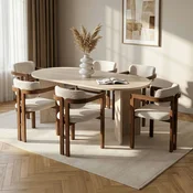 HANAH HOME Set Trpezarijski sto i 6 stolica Meridia 6 Travertine Walnut White
