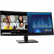 Monitor Lenovo 34 ThinkVision P34w-20, 62DCRAT3EU, IPS, 2xHDMI, DP, 3xUSB 3.2 Gen1, 2xUSB-C, Zvucnici, Zakrivljeni 3800R, 3440x1440 62DCRAT3EU