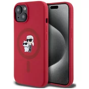 Ovitek Karl Lagerfeld silikonski ovitek Karl&Choupette Heads Ring MagSafe za iPhone 15 rdeč (KLHMP15SSCMKCRHR)