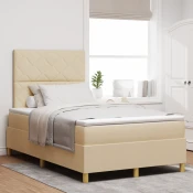 LED Box Spring Krevet s uzglavljem Krema 120 x 200 cm tkanina